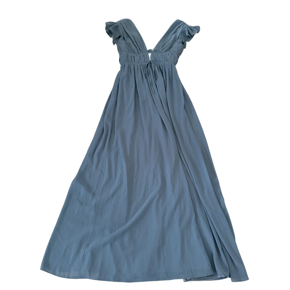 Lulus Slate Blue Chiffon Ruffle Sleeve V-Neck Empire Waist Maxi Dress XS